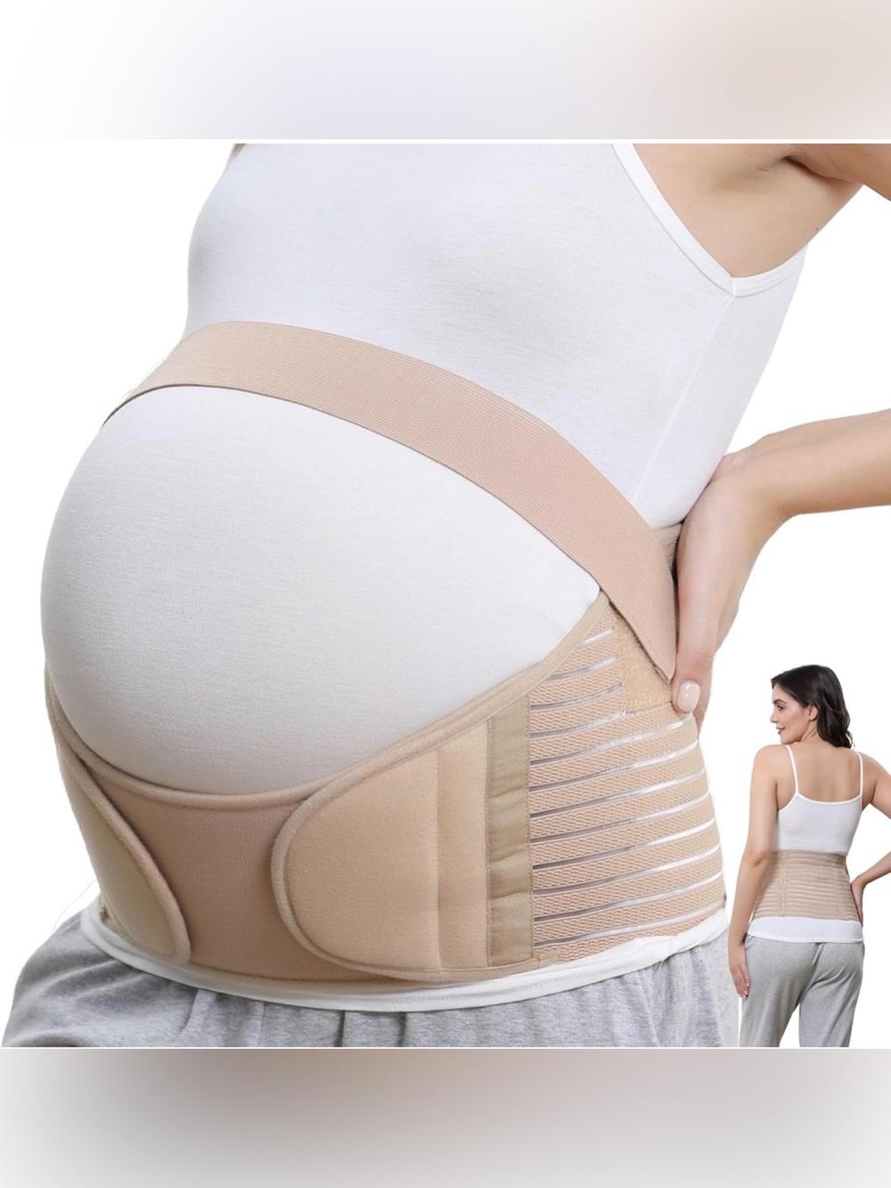 Pregnancy Belly Band Maternity Belt, Back/Pelvis Support (Size M, Beige) NWT
